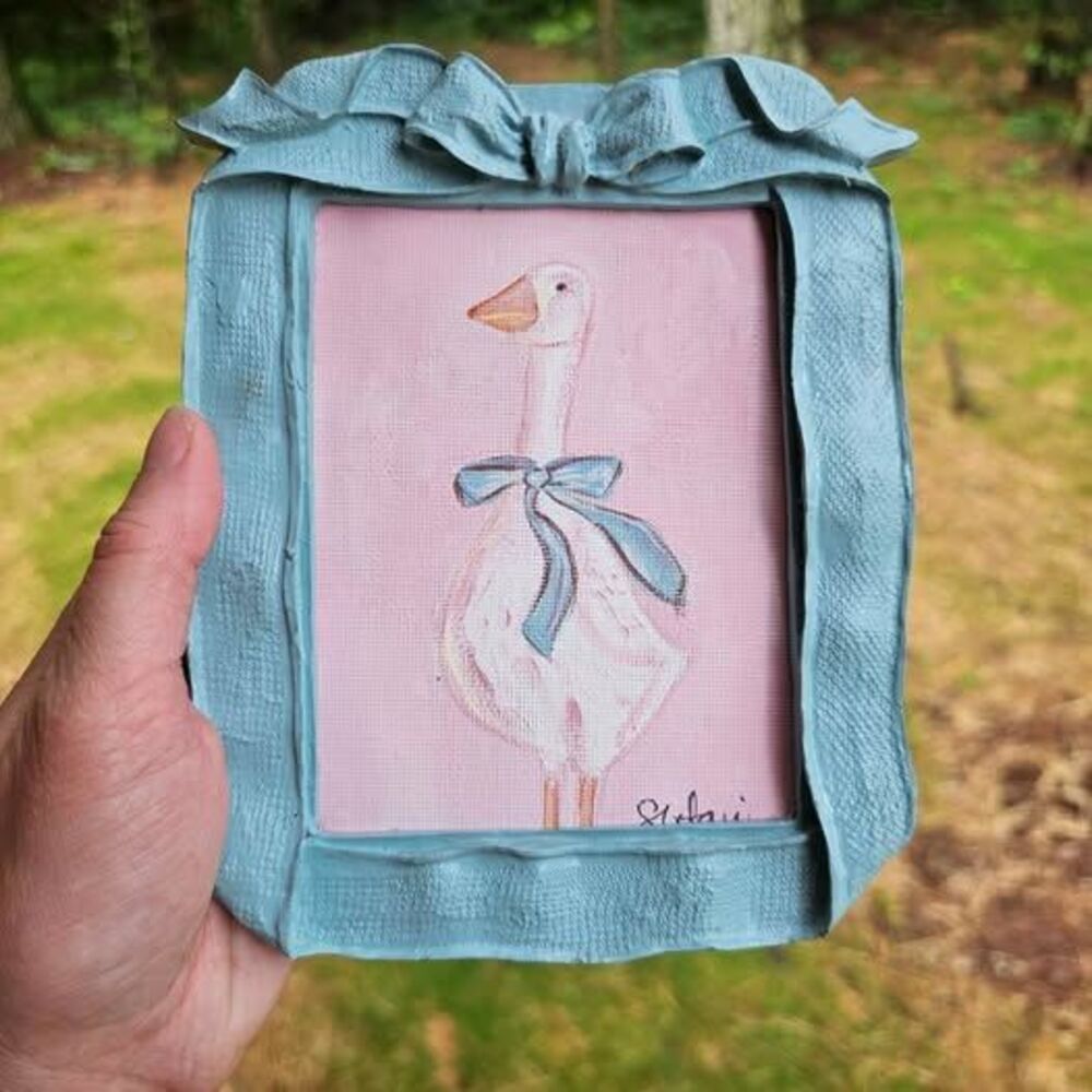Framed Hand Painted Goose With Bow
